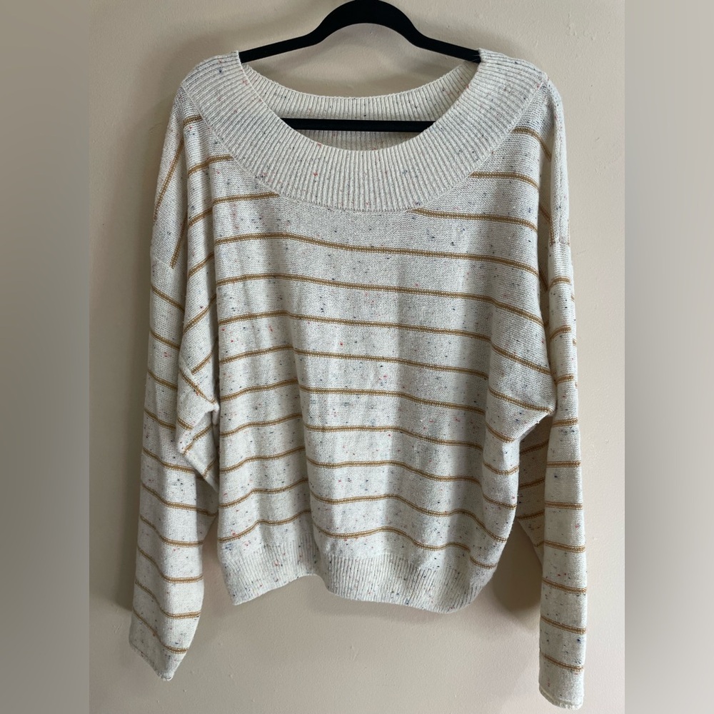 Pink Lily Striped Cream Tan Sweater Women’s Size M